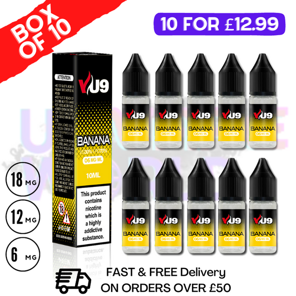 Banana VU9 E-Liquid Juice 10ml Nic Eliquid - 10 x 10ML BUNDLE - UK Vape World