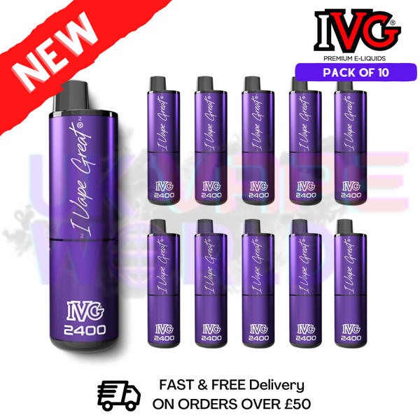 Box Of 10 - Blackcurrant Lemonade IVG 2400 Disposable Vape Pen Kit - UK Vape World