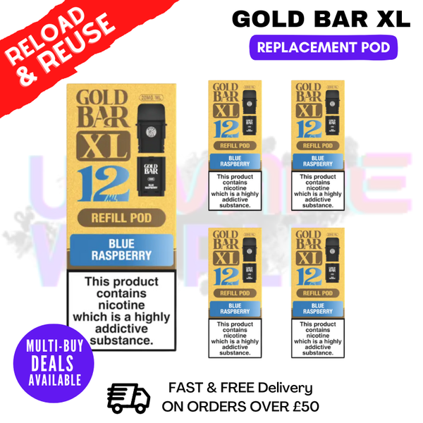 Blue Raspberry Gold Bar XL REFIL Pods Box Of 5 - ukvapeworld