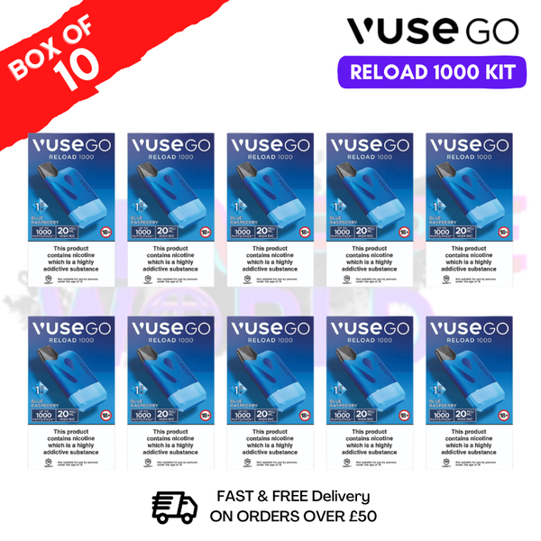 Blue Raspberry Vuse Go Reload 1000 Prefilled Pod Kit Box of 10