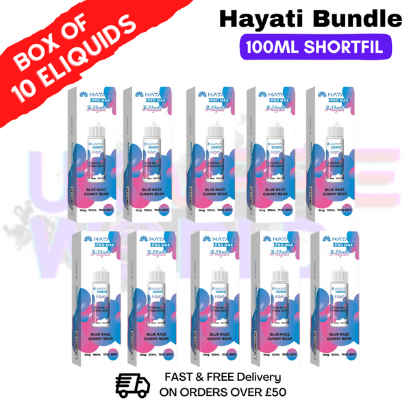 Blue Razz Gummy Bear Hayati 100ML Box Of 10 + Free NicShots