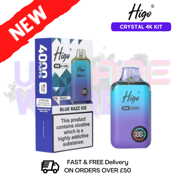 Blue Razz Ice Crystal Higo 4000 Puff Prefilled Pod Kit - £9.95 - ukvapeworld