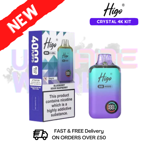 Blue Sour Raspberry Crystal Higo 4000 Puff Prefilled Pod Kit - £9.95 - ukvapeworld