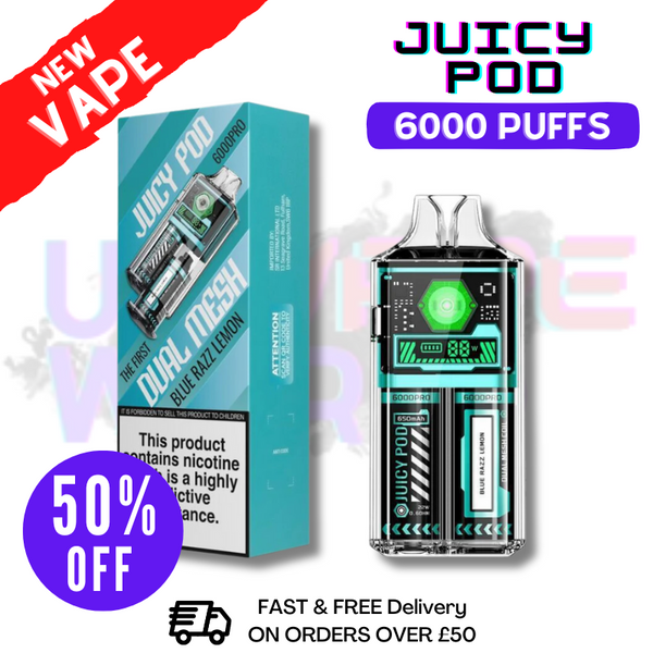 Shop Juicy Pod 6000 Pro Blue Razz Lemon Kit - UK Vape World