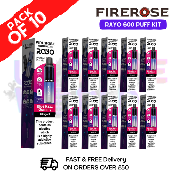 Blue razz gummy Firerose 600 Puff Vape Kits Box of 10 - ukvapeworld