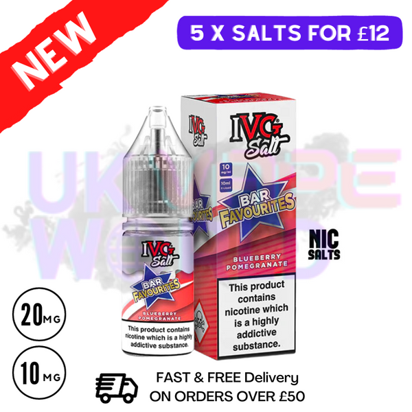 Blueberry Pomegranate IVG "Bar Favourites" Salt 10ml Nic Eliquid A tantalizing blend of sweet blueberries and pomegranate - UK Vape World
