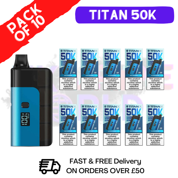 Shop Blue Raspberry Titan X 50000 Puff Pod Kit Box Of 10 - UK Vape World