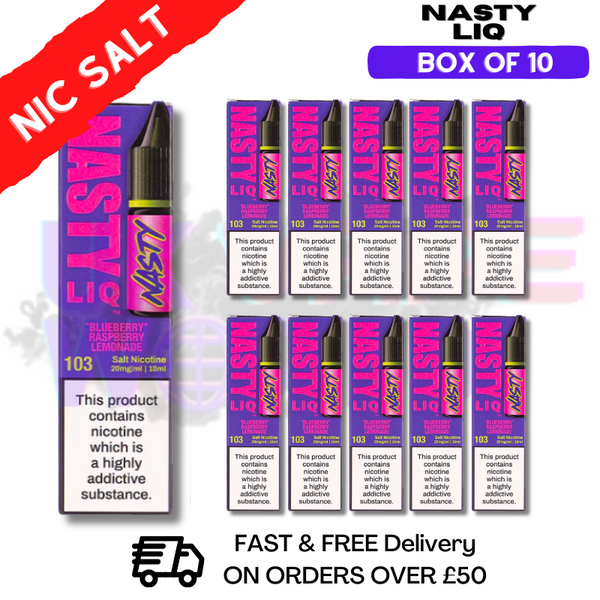 Shop Blue Raspberry Lemonade - NastyLiq Nic Salt Box Of 10 - UK Vape World