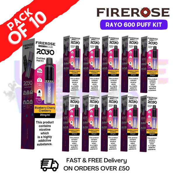 Blueberry cherry cranberry Firerose 600 Puff Vape Kits Box of 10 - ukvapeworld