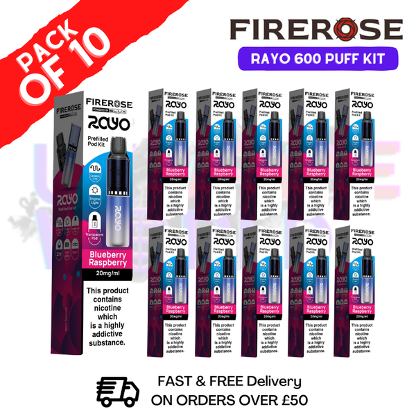 Blueberry raspberry Firerose 600 Puff Vape Kits Box of 10 - ukvapeworld