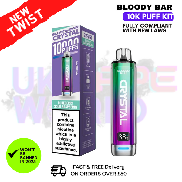 Bloody Bar Crystal Blue Sour Raspberry 10K Puff Pod Kit