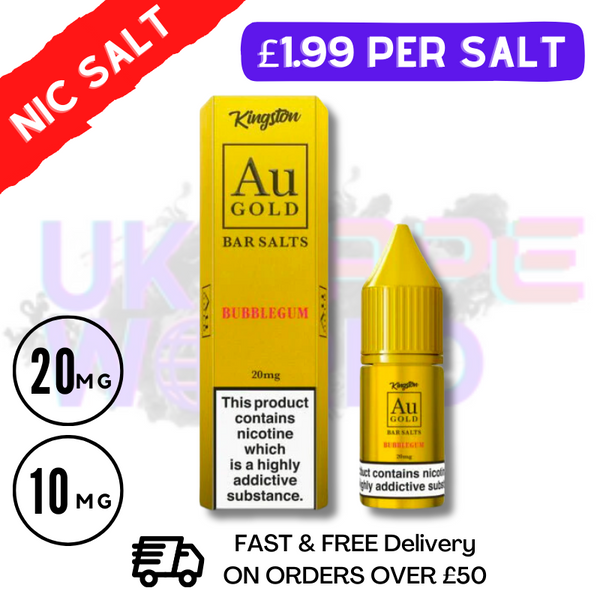 Shop Bubblegum By Kingston AU Gold Bar Salt 10ML Nicotine Salt eLiquid - UK Vape World