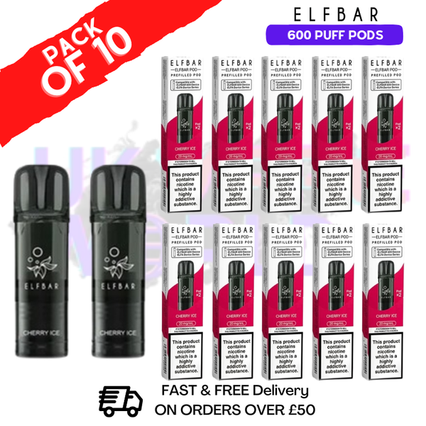 Elf Bar 600 Puff Cherry Ice Replacement Pods Box of 10 - ukvapeworld