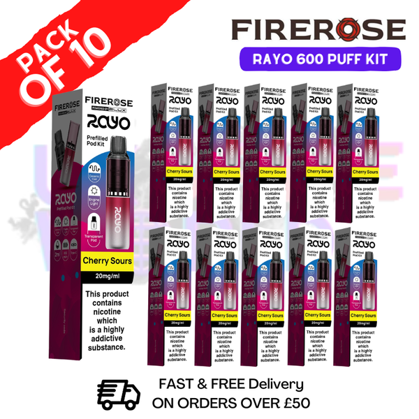 Cherry Sours Firerose 600 Puff Vape Kits Box of 10 - ukvapeworld