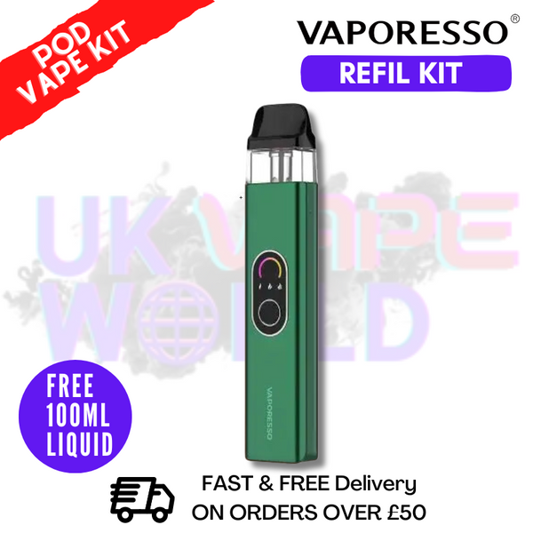 Shop Green Vaporesso Xros 4 Pod Vape Kit + Free 100ML Eliquid - UK Vape World