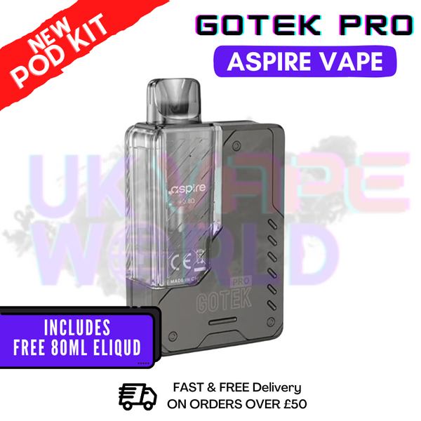 Shop Gunmetal Aspire Gotek Pro Vape Kit | £17.99 | FREE 80ML Eliquid - UK Vape World
