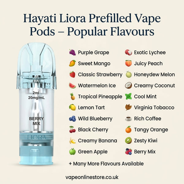 Hayati Liora Prefilled Pods Flavours
