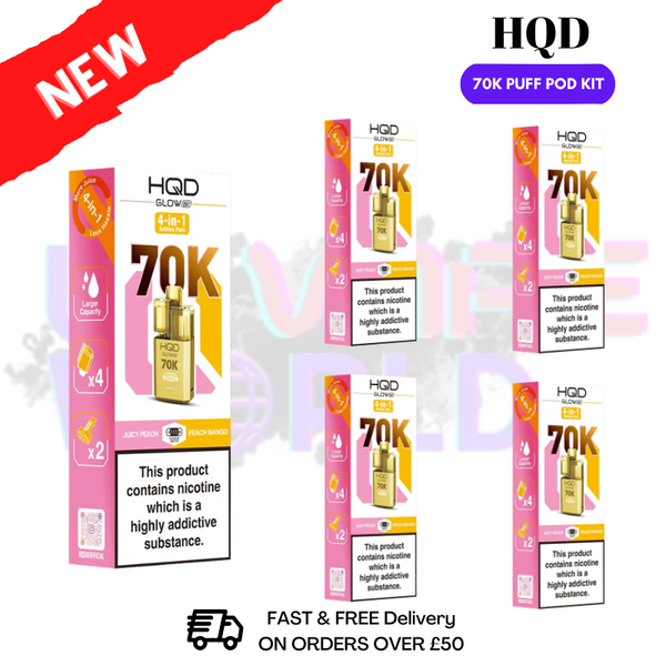 Juicy Peach HQD Glow Air 70k Vape Kit Box of 5 - ukvapeworld