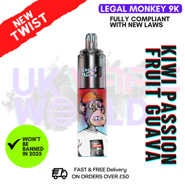 Kiwi Passion Fruit Guava Legal Monkey 9000 9K Vape Kit - UK Vape World