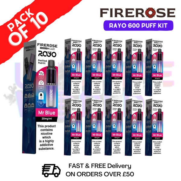 Mr blue Firerose 600 Puff Vape Kits Box of 10 - ukvapeworld