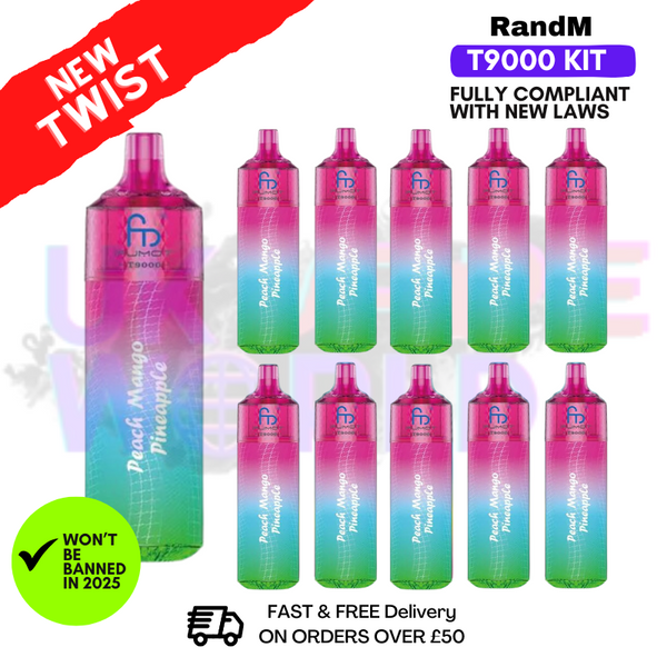 Peach Mango Pineapple Randm T9000 Puffs Box Of 10
