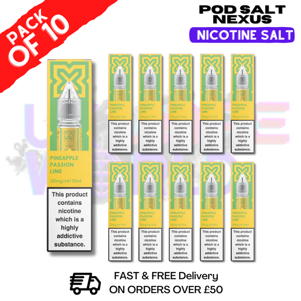 Shop Pineaple Passion Lime Pod Salt Nexus Nic Salt Box Of 10 - UK Vape World