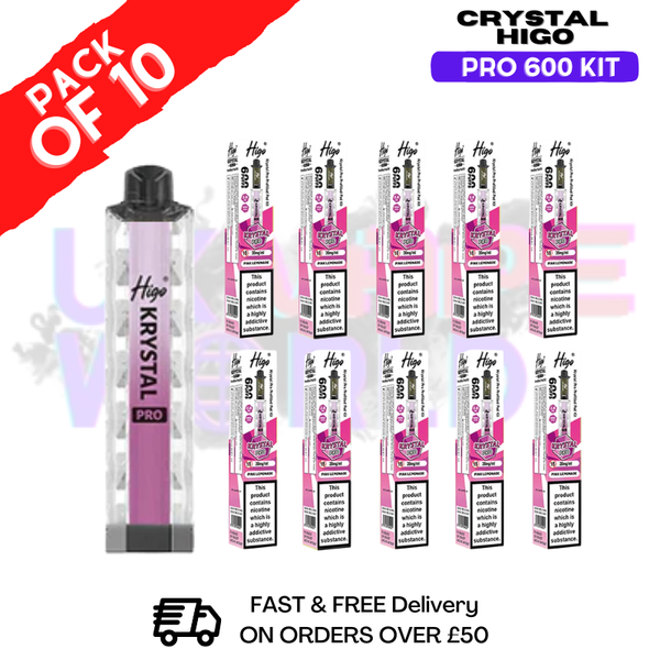 Pink Lemonade HIGO Crystal Pro 600 Puff Kits Box Of 10