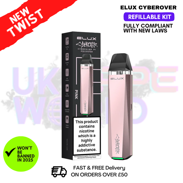 Pink Elux CyberOver P1 Refillable Kit + Free Nic Salt
