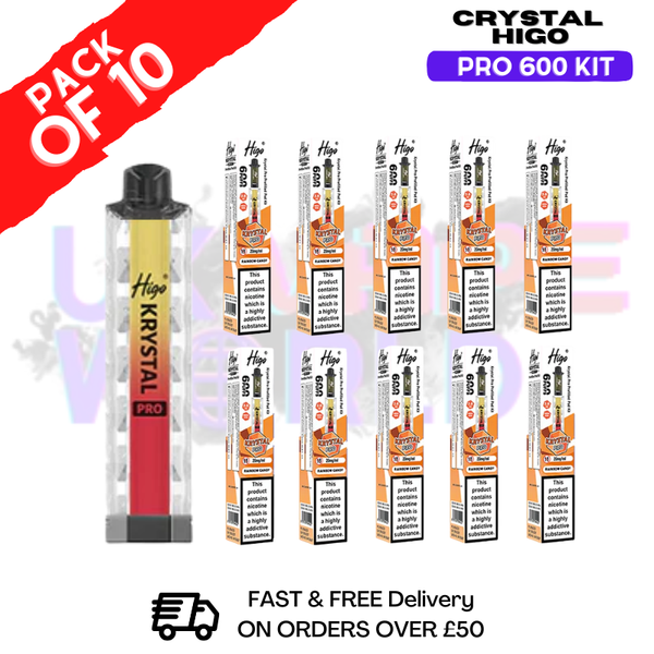 Rainbow Candy HIGO Crystal Pro 600 Puff Kits Box Of 10