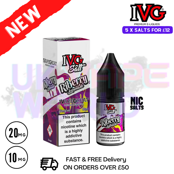 Riberry Lemonade IVG NicSalt 10ML E-liquid ANY 5 BAR SALTS FOR £12 - Activated At Checkout