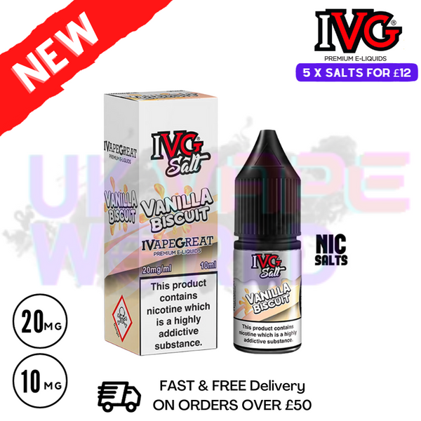 Vanilla Biscuit IVG NicSalt 10ML E-liquidSatisfy your cravings with a delicate blend of your fav vanilla, complemented by a fulfilling bisuit flavor - UK Vape World