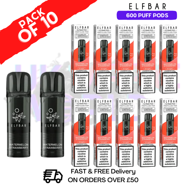 Elf Bar 600 Puff Watermelon Strawberry Replacement Pods Box of 10 - ukvapeworld
