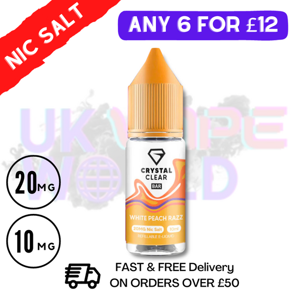Shop White Peach Razz Crystal Clear Bar Nic 10ML Nicotine Salt eLiquid - UK Vape World