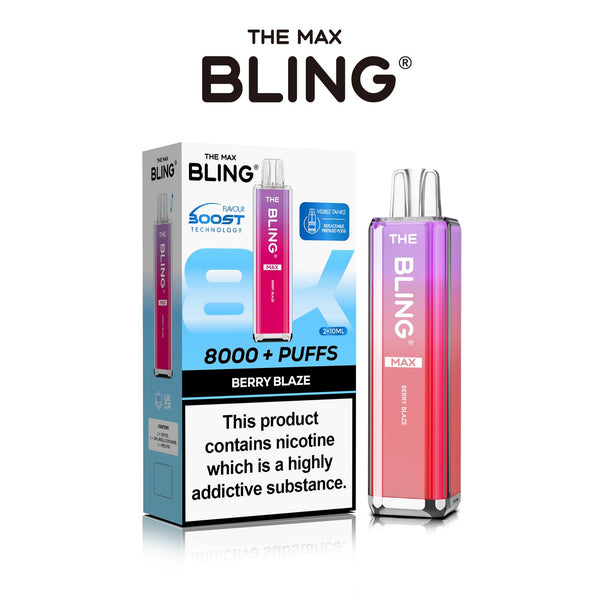 The Crystal Bling Max 8000 Prefilled Vape Pod Kit Box of 5 - Berry Blaze - vapeukwholesale