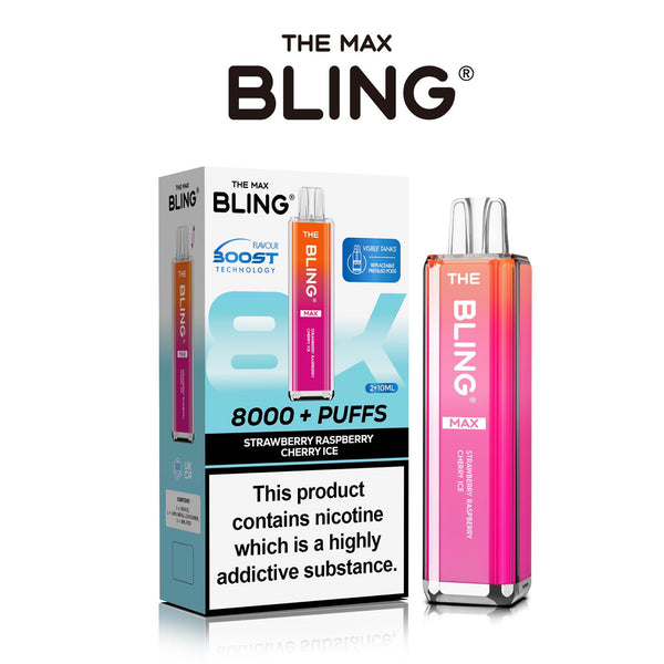 The Crystal Bling Max 8000 Prefilled Vape Pod Kit Box of 5 - Strawberry Raspberry Cherry Ice - vapeukwholesale