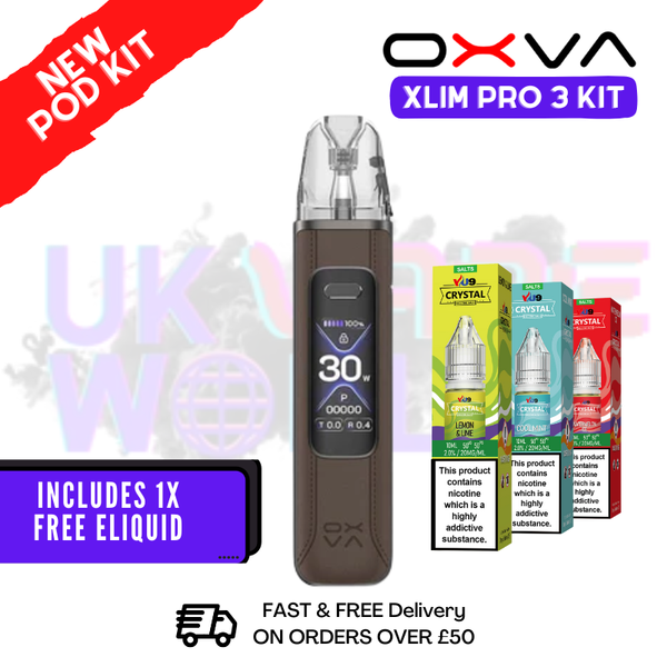 Brown Leather Oxva Xlim Pro 3 Pod Kit + Free Nic Salt - ukvapeworld