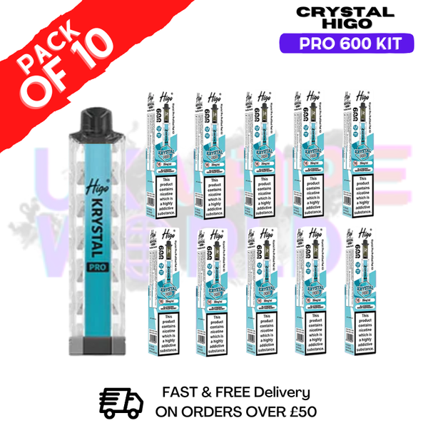 Blue Sour Raspberry HIGO Crystal Pro 600 Puff Kits Box Of 10 - ukvapeworld
