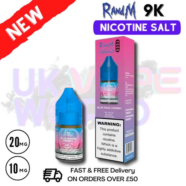 Shop Blue Razz Cherry RandM Tornado 9000 Nic Salt 10ml eLiquid - UK Vape World