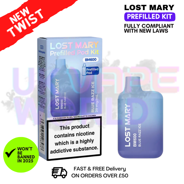 Shop Blue Razz ICE Lost Mary BM600 Prefilled Pod Kit - UK Vape World