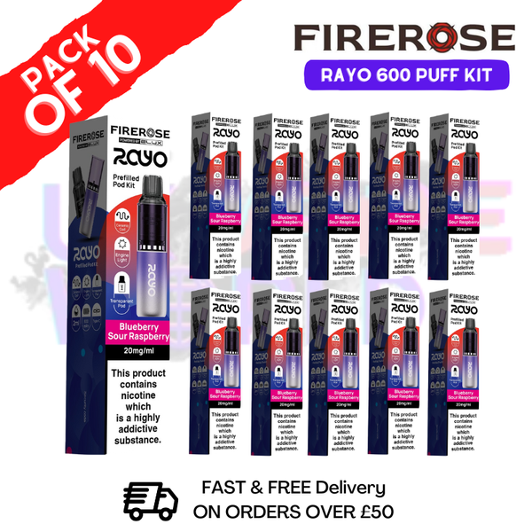 Blueberry sour raspberry Firerose 600 Puff Vape Kits Box of 10 - ukvapeworld