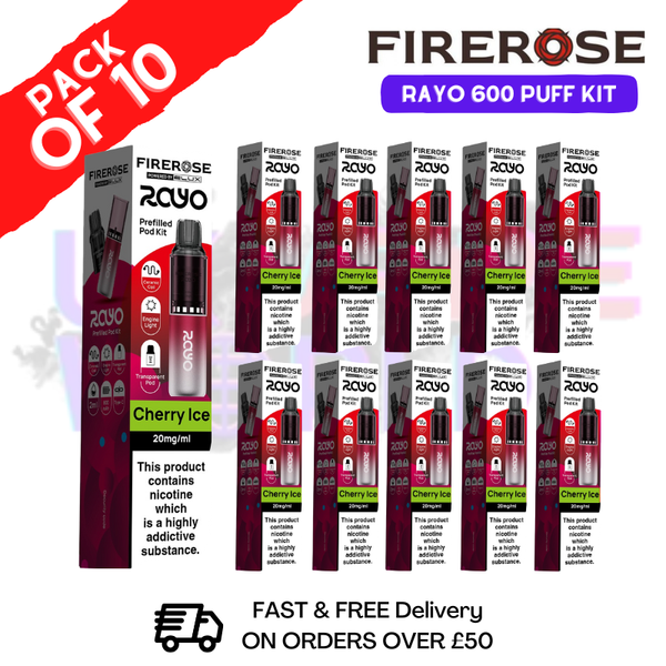 Cherry ice Firerose 600 Puff Vape Kits Box of 10 - ukvapeworld