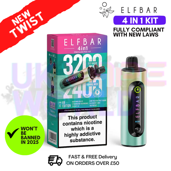 Shop EB Edition Elf Bar 3200 & 2400 Puff (4 in 1) Prefilled Pod Kit - UK Vape World