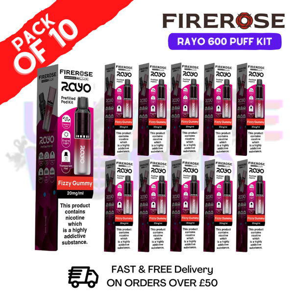 Fizzy gummy Firerose 600 Puff Vape Kits Box of 10 - ukvapeworld