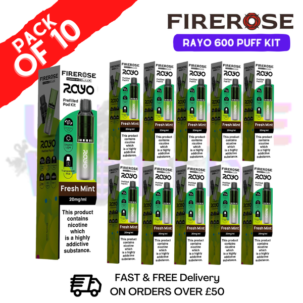 Fresh mint Firerose 600 Puff Vape Kits Box of 10 - ukvapeworld