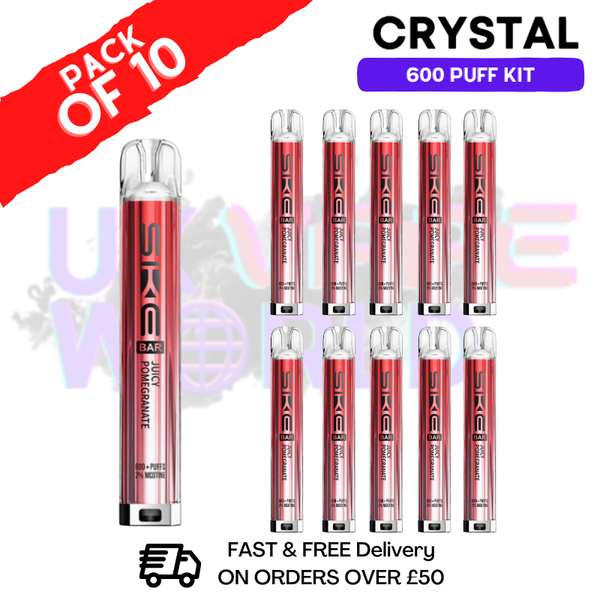 Juicy Pomegranate Crystal Bar Puffs 600 SKE Box Of 10 - ukvapeworld
