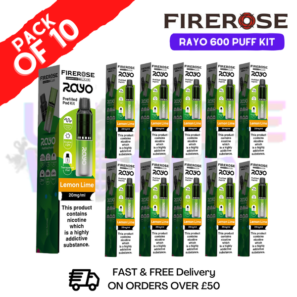 Lemon lime Firerose 600 Puff Vape Kits Box of 10 - ukvapeworld