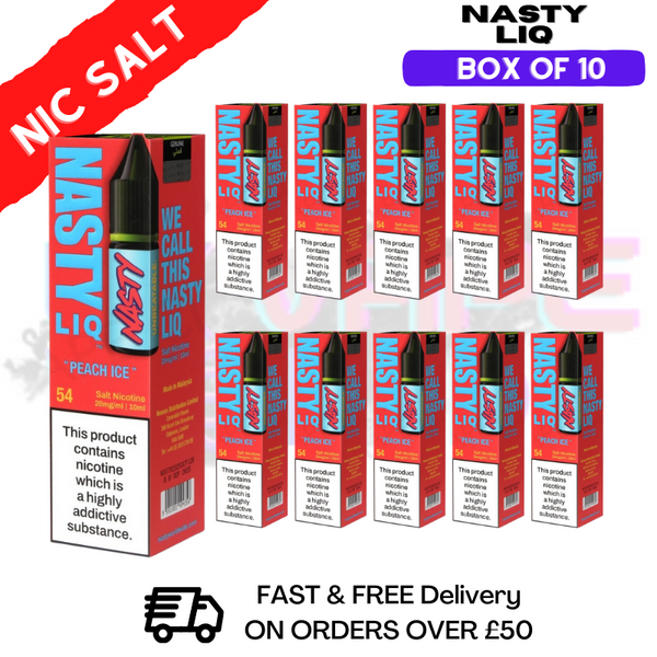 Shop Peach Ice - NastyLiq Nic Salt Box Of 10 - UK Vape World