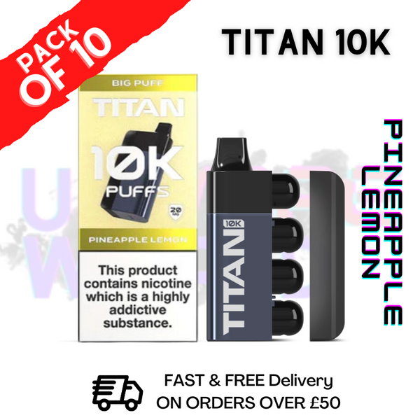 Shop Pineapple Lemon Titan 10K Disposable Vape Kit Pack Of 10 - UK Vape World 