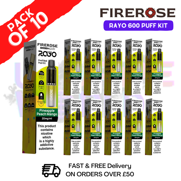 Pineapple peach mango Firerose 600 Puff Vape Kits Box of 10 - ukvapeworld