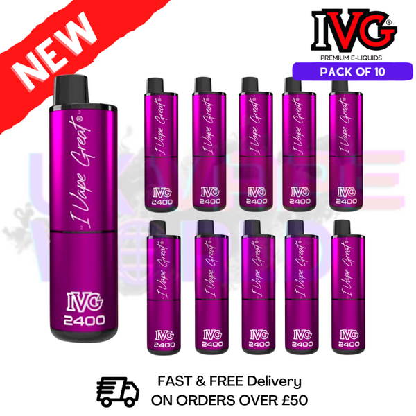Box Of 10 - Plum Blue Razz IVG 2400 Disposable Vape Pen Kit - UK Vape World